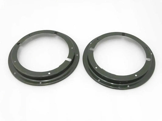Headlight retaining inner bezel set, two dark metal rings with mounting holes