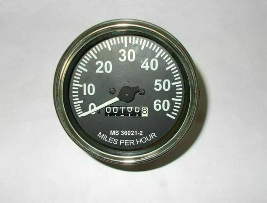 Vehicle speedometer gauge, 0–60 mph, with bezel and mile markings