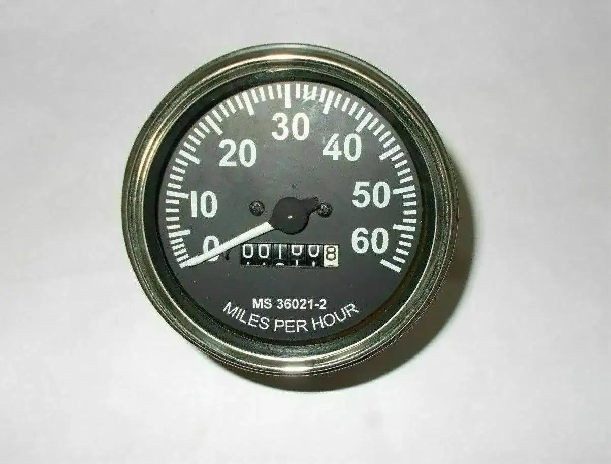 Vehicle speedometer gauge, 0–60 mph, with bezel and mile markings