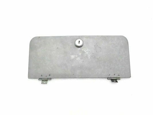 Front windshield vent door with lock, gray metal panel with latch
