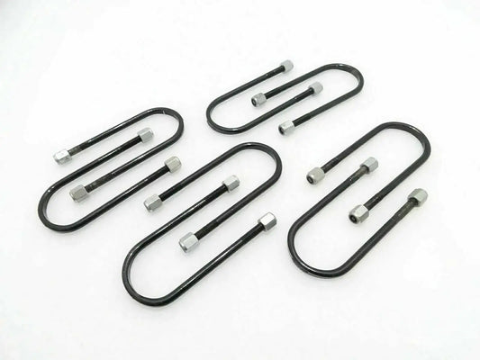 Suspension leaf spring U-bolt clip set of 8, black U-clips with silver bolts