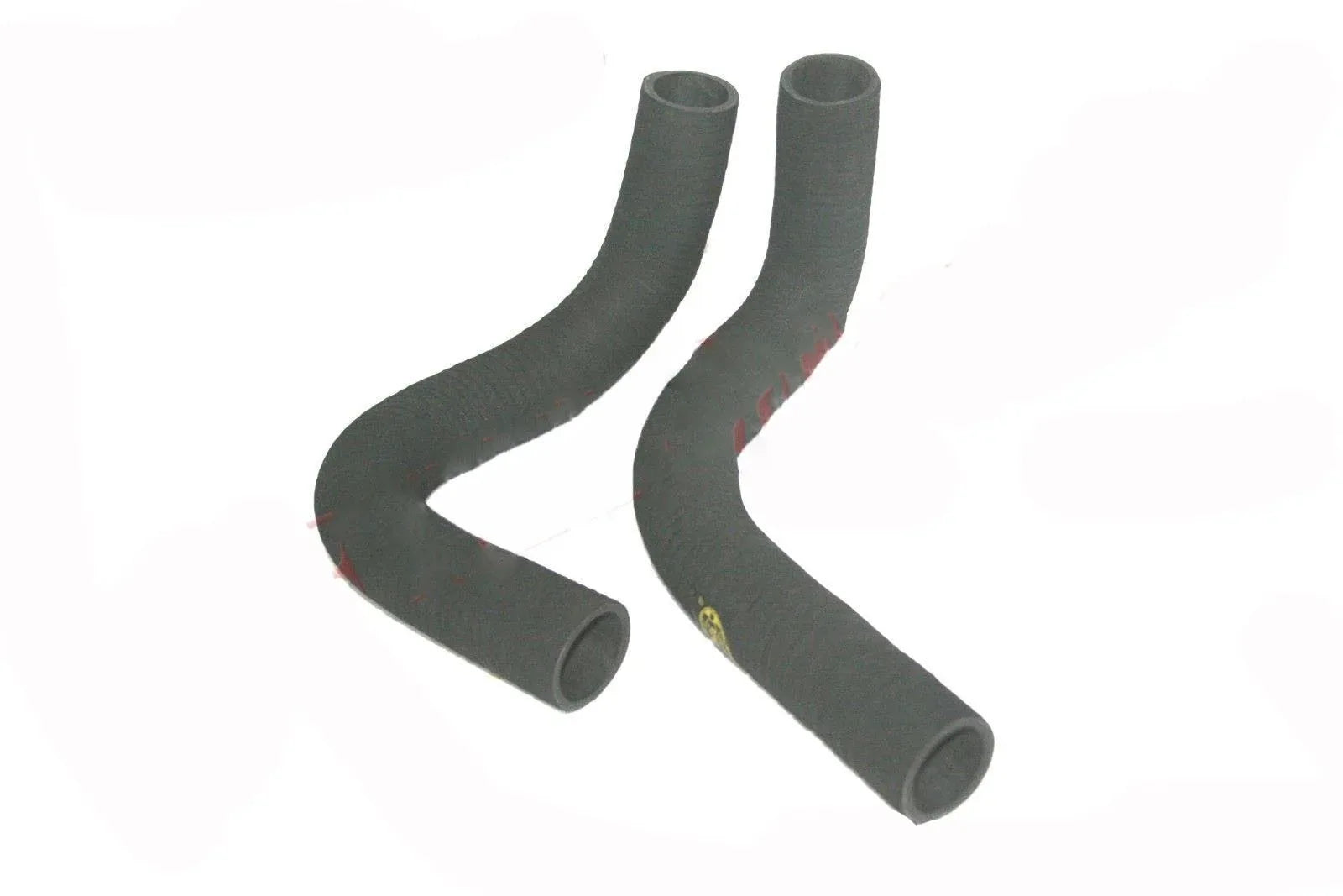 Radiator hose set of 2, dark gray rubber curved hoses with end fittings