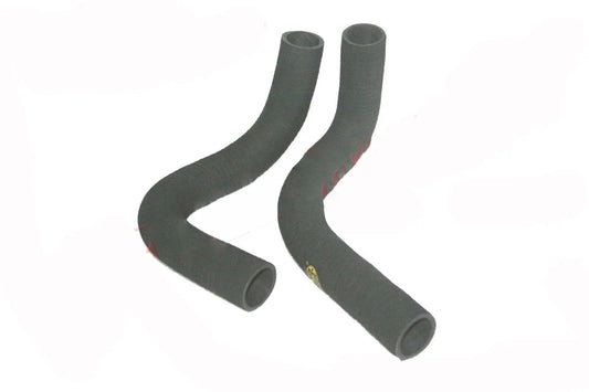 Radiator hose set of 2, dark gray rubber curved hoses with end fittings