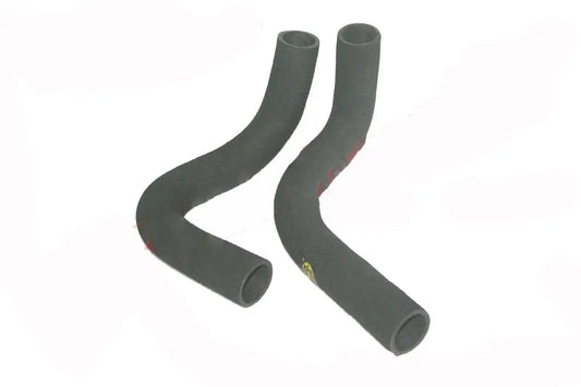 Radiator hose set of 2, dark gray rubber curved hoses with end fittings