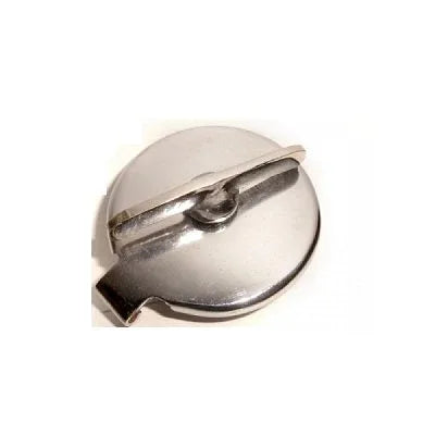 Hinged fuel tank filler cap, durable metal, standard size for vehicle fuel access