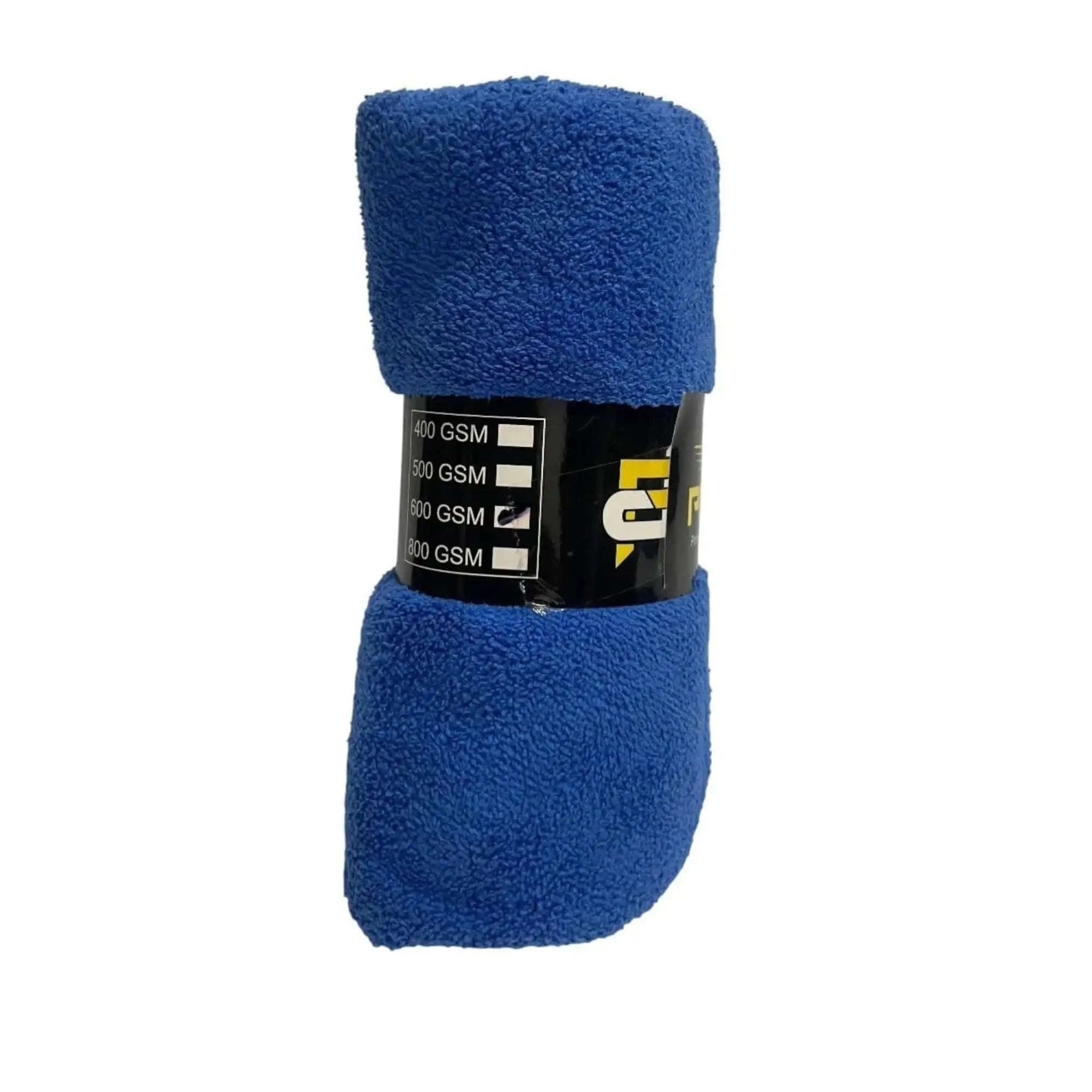 Blue microfiber towel, 480 GSM, ideal for drying and cleaning vehicle surfaces.