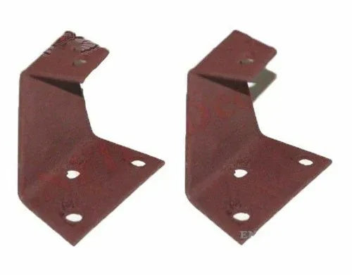 Pair of metal headlight holding brackets, rust-brown, with mounting holes