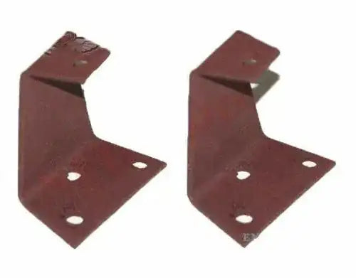 Pair of metal headlight holding brackets, rust-brown, with mounting holes