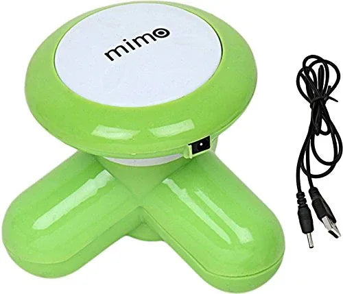 Portable vibration massager device with green and white body and power cables