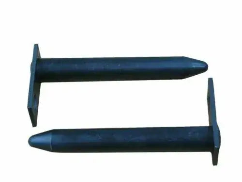 Mini digger bucket pin pair, dark metal pins with flanged ends