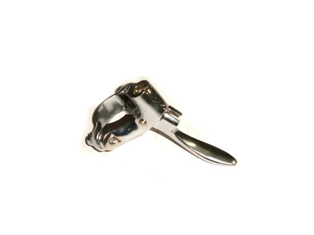 Chrome motorcycle decompressor lever with black handle and mounting bracket