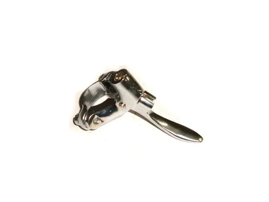 Chrome motorcycle decompressor lever with black handle and mounting bracket
