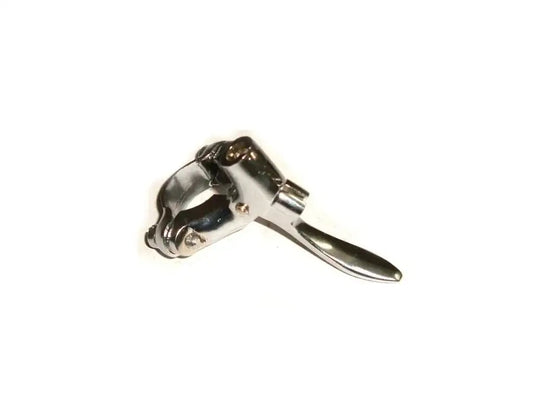 Chrome motorcycle decompressor lever with black handle and mounting bracket
