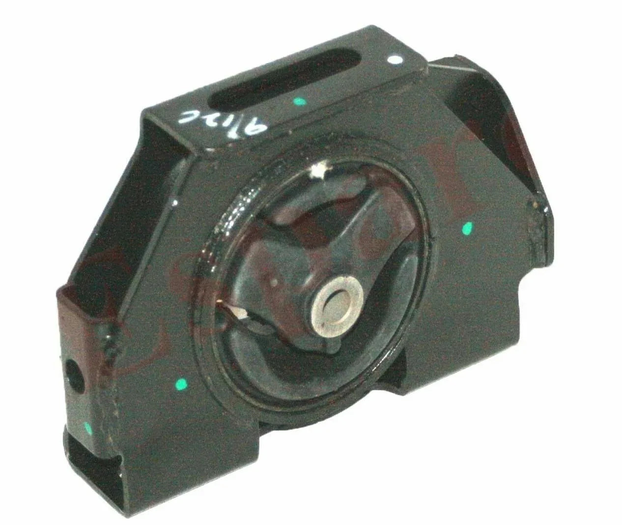 Rear right engine mounting bracket with black rubber bushing and metal center