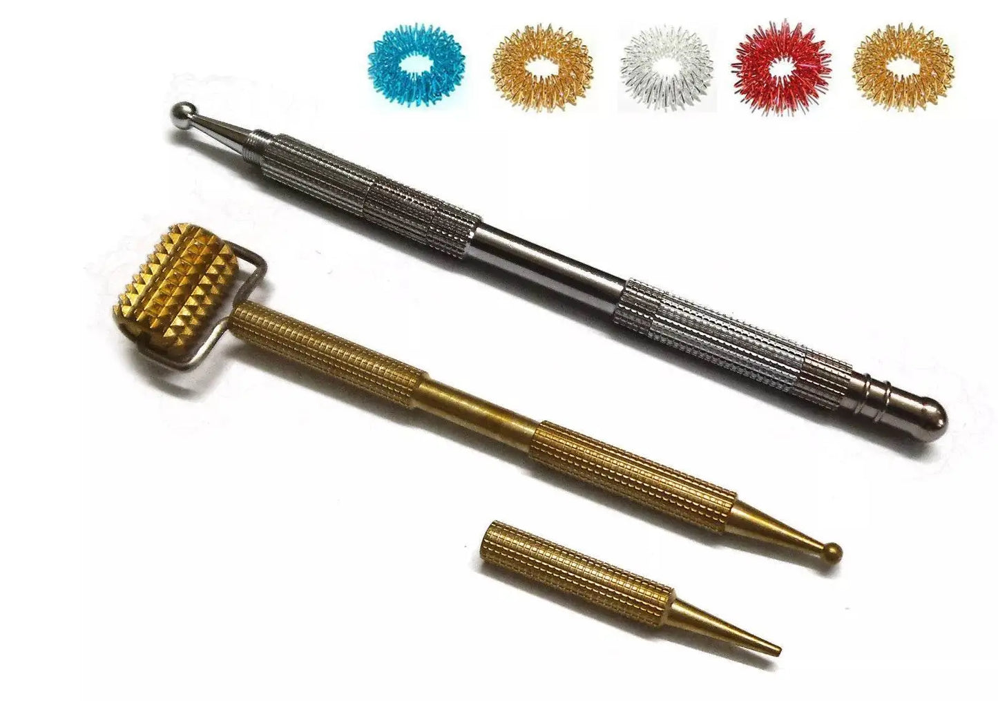 Multipurpose acupressure probe set including a metal roller and mini probes for versatile healing