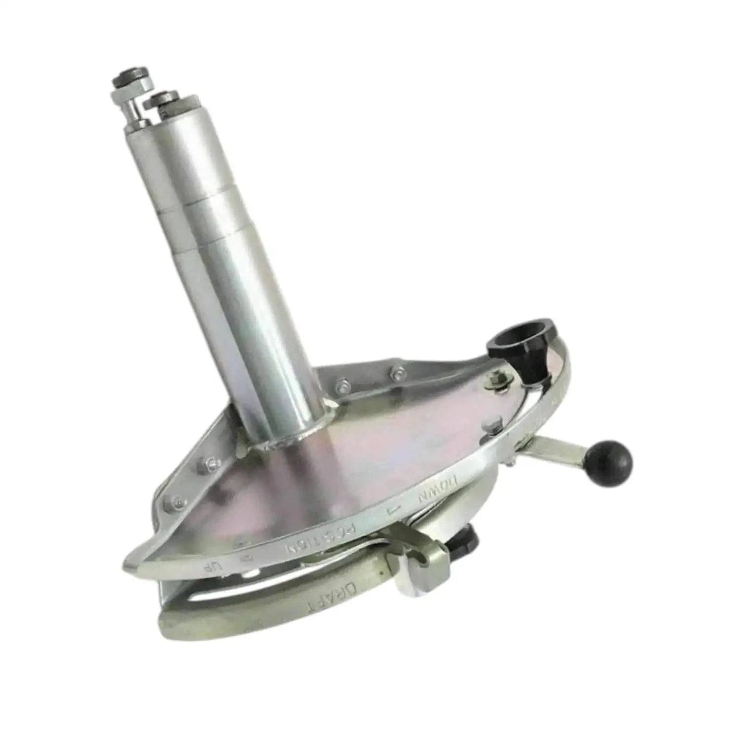 Hydraulic lift control quadrant assembly with lever and metal base, silver