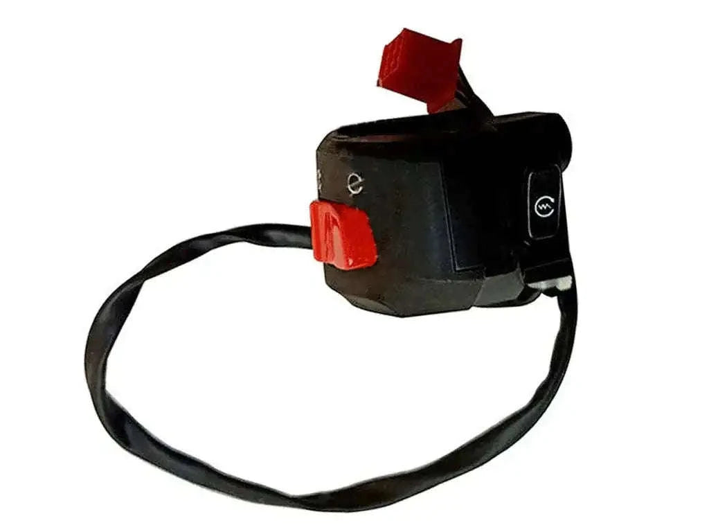 Right-side motorcycle switch module with black housing and red button