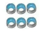 Set of 6 blue valve caps with chrome metal ring