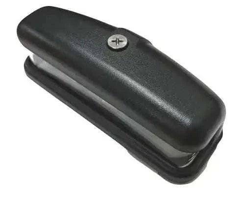 Black plastic number plate light housing with mounting screw detail