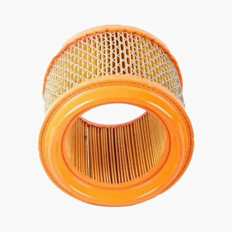 Orange circular tractor air cleaner filter with mesh and pleated core