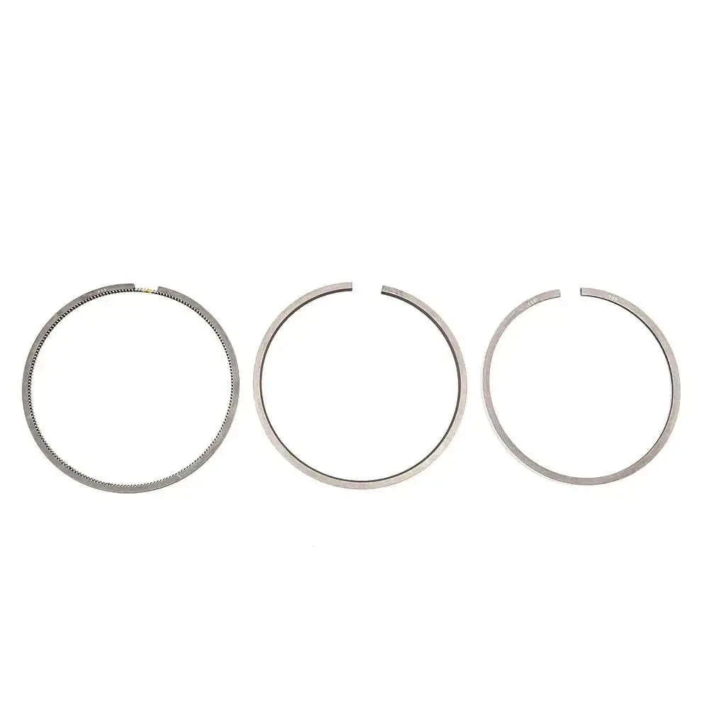 Piston ring set of three metal rings, silver with dark edge