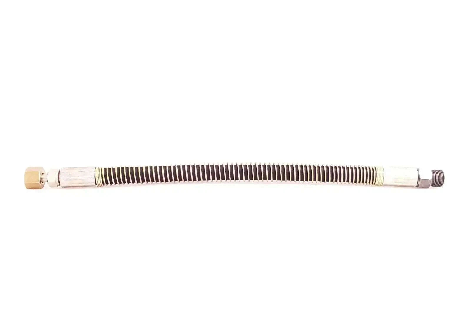 Power steering hose cylinder with braided tube and metal end fittings