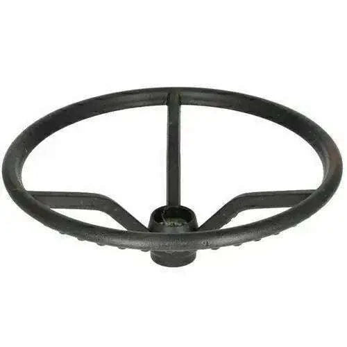 Black tractor steering wheel with three spokes and raised center hub