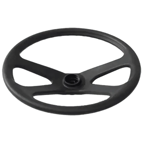 Black tractor steering wheel with 3-spoke design and central mounting hub