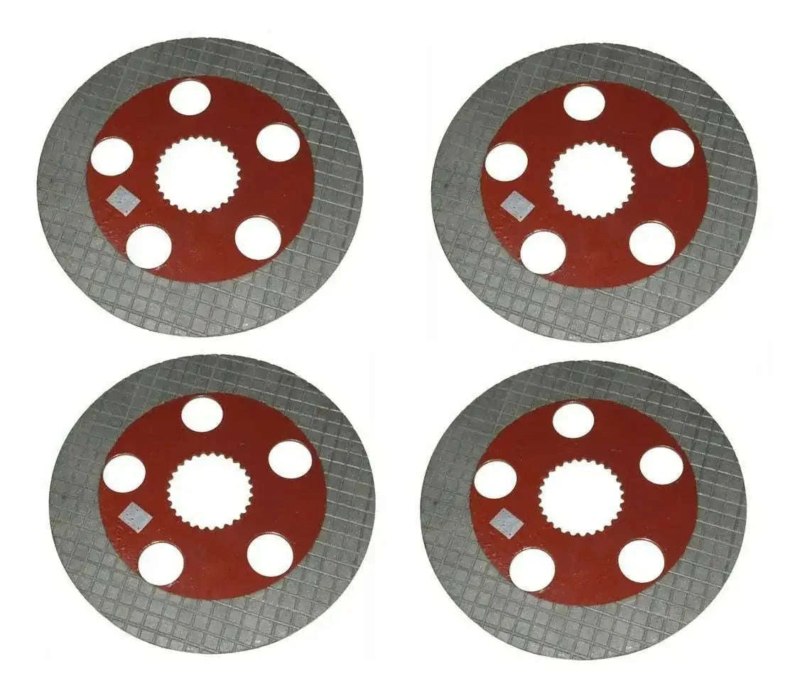 Brake plate set of 4 circular red discs with gray textured edge and mounting holes