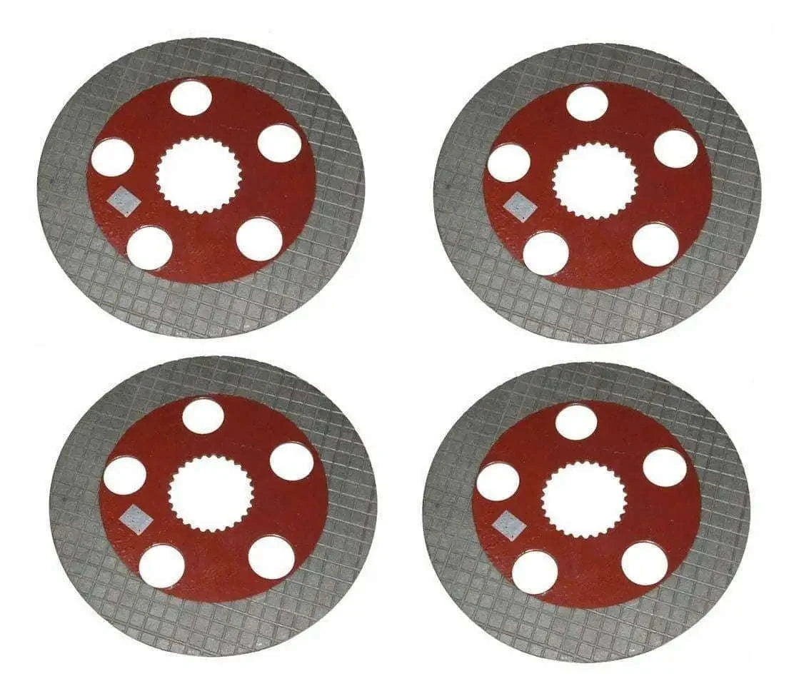 Brake plate set: four red discs with white bolt holes, grey textured face