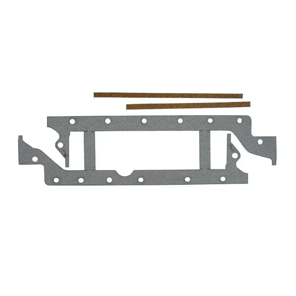 Oil pan gasket in dark gray with bolt holes and rectangular openings