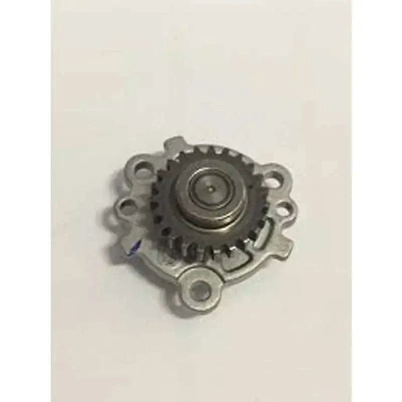 Metal oil pump assembly with circular inlet and mounting holes