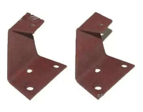 Pair of metal headlight holding brackets, rust-brown, with mounting holes