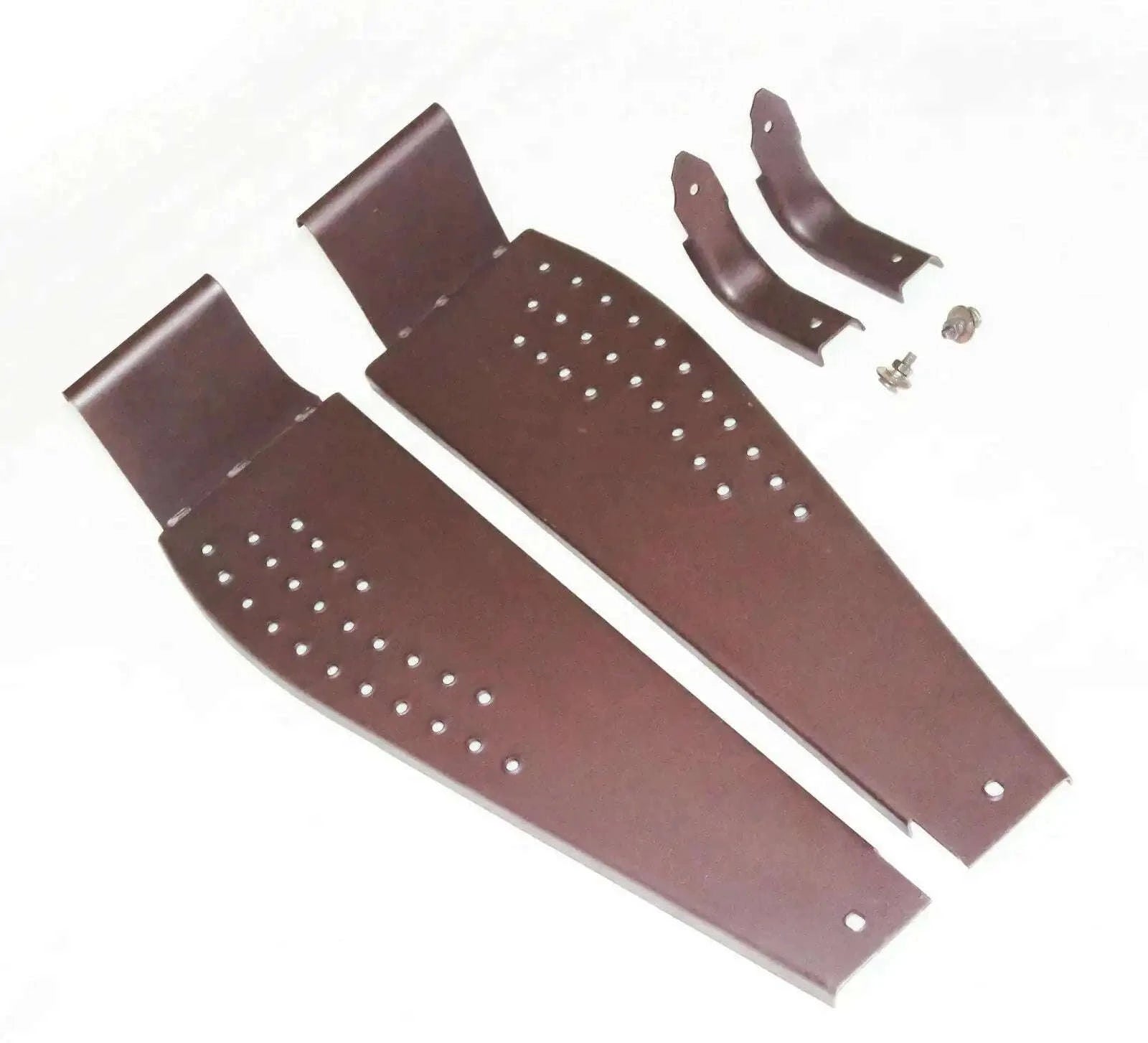Tractor safety foot rest steps set, dark metal with perforated tread holes