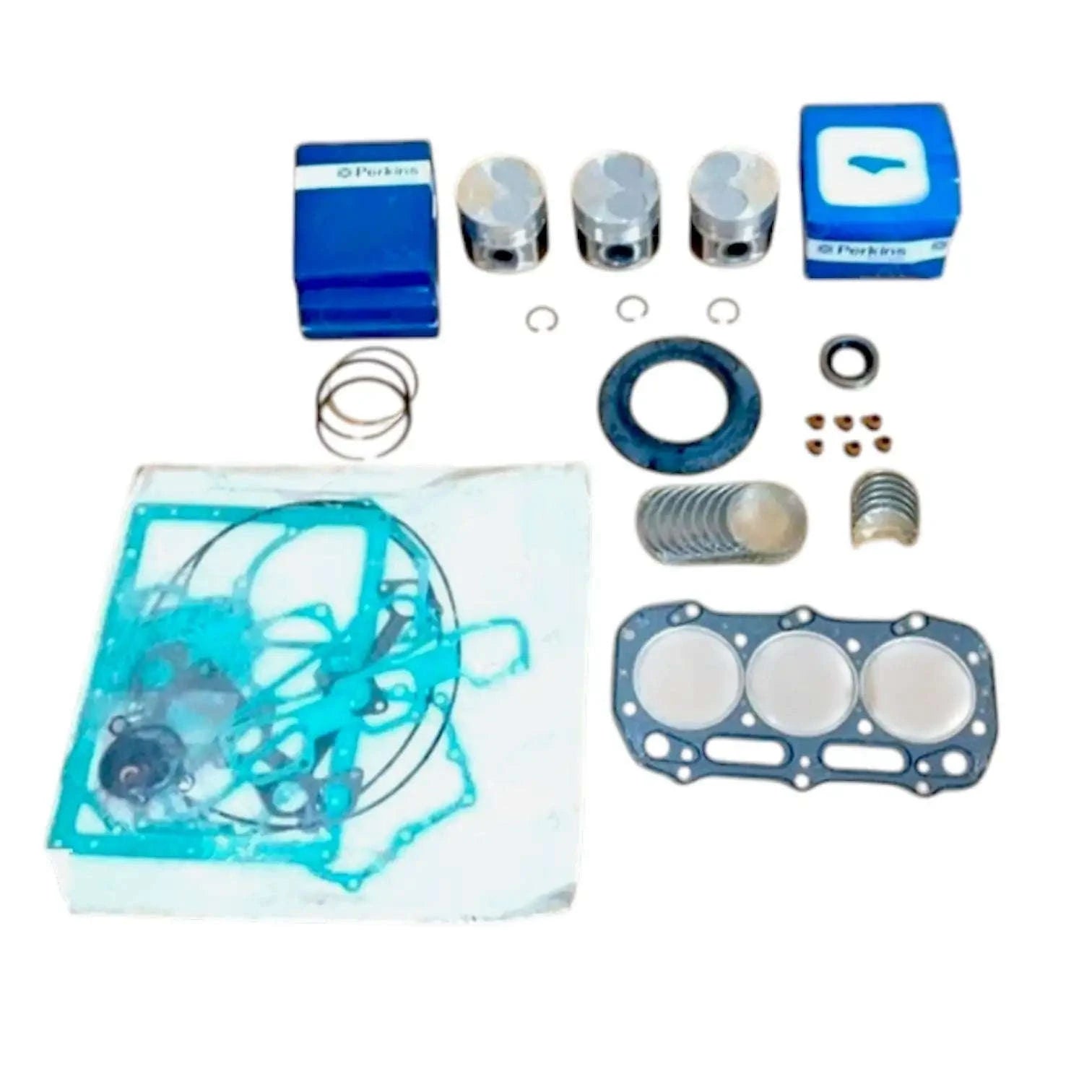 Engine overhaul kit with pistons, gaskets, rings, and seals for cost-effective engine repair