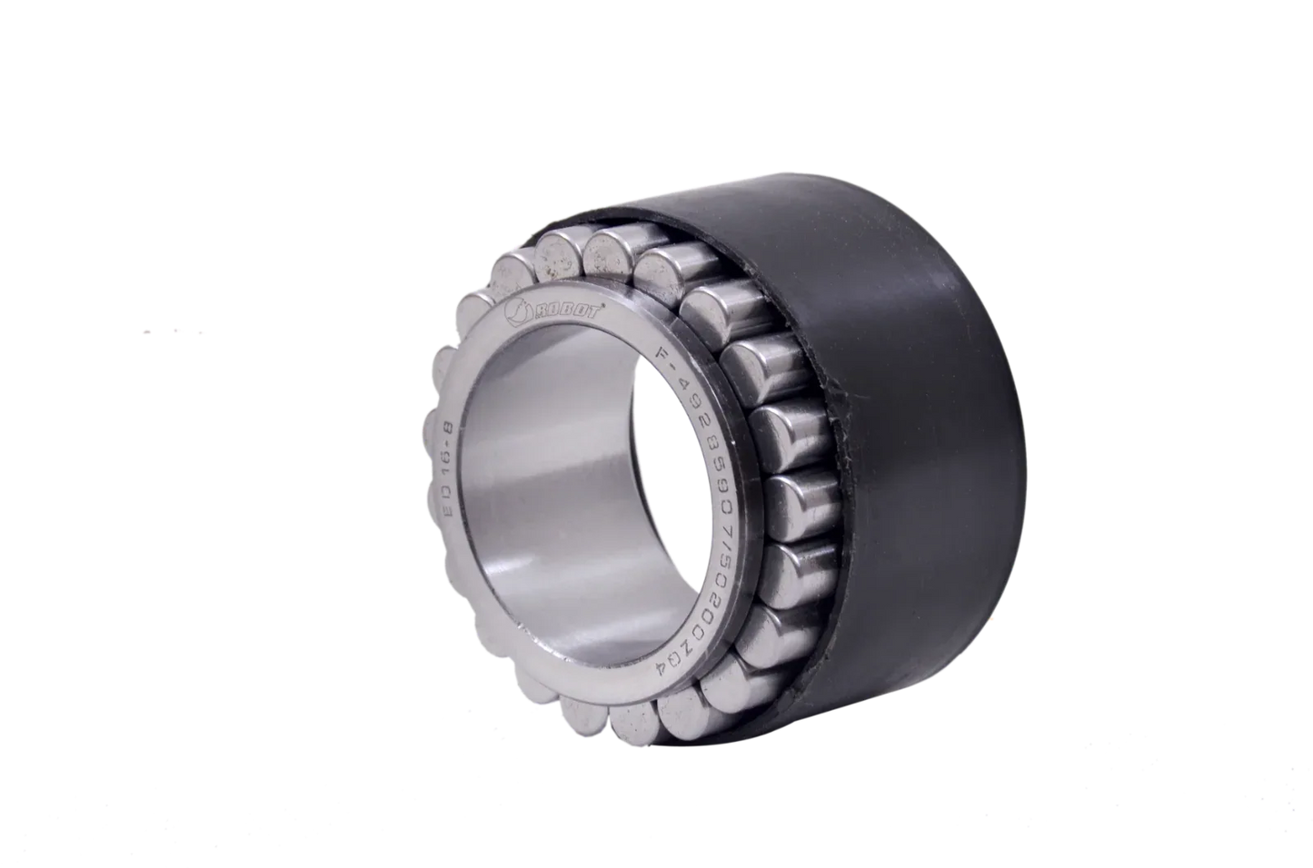 Hub roller bearing with metal rollers and dark rubber outer seal