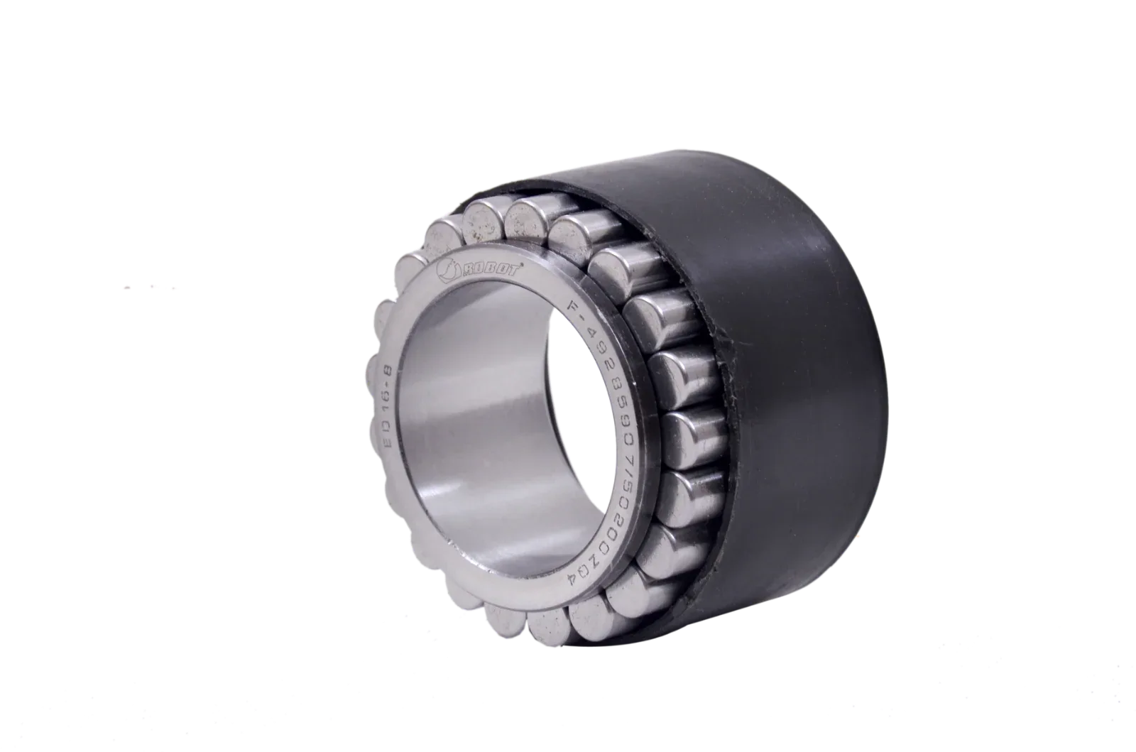 Hub roller bearing with metal rollers and dark rubber outer seal