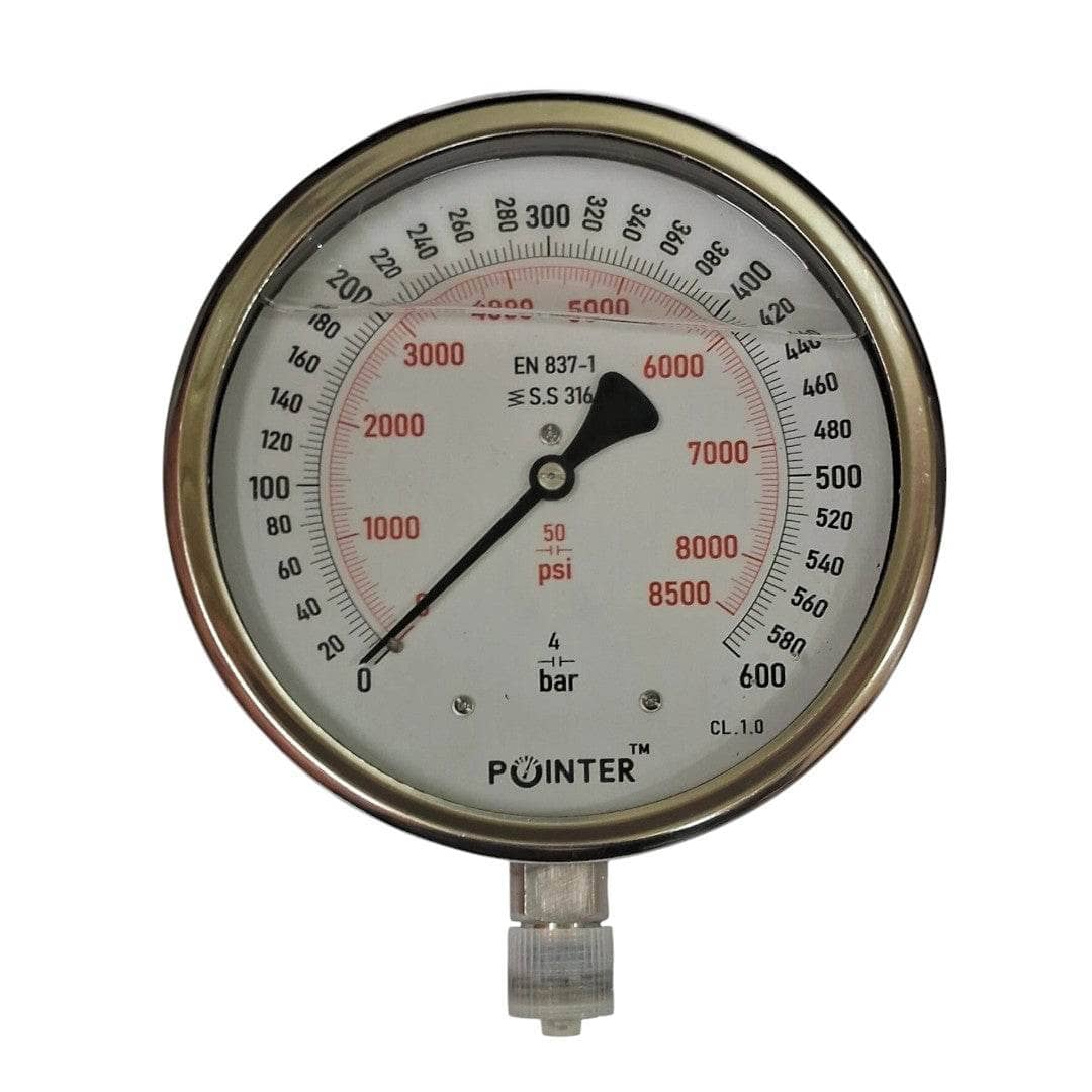 High pressure gauge 150mm with clear dial for accurate pressure readings in industrial settings