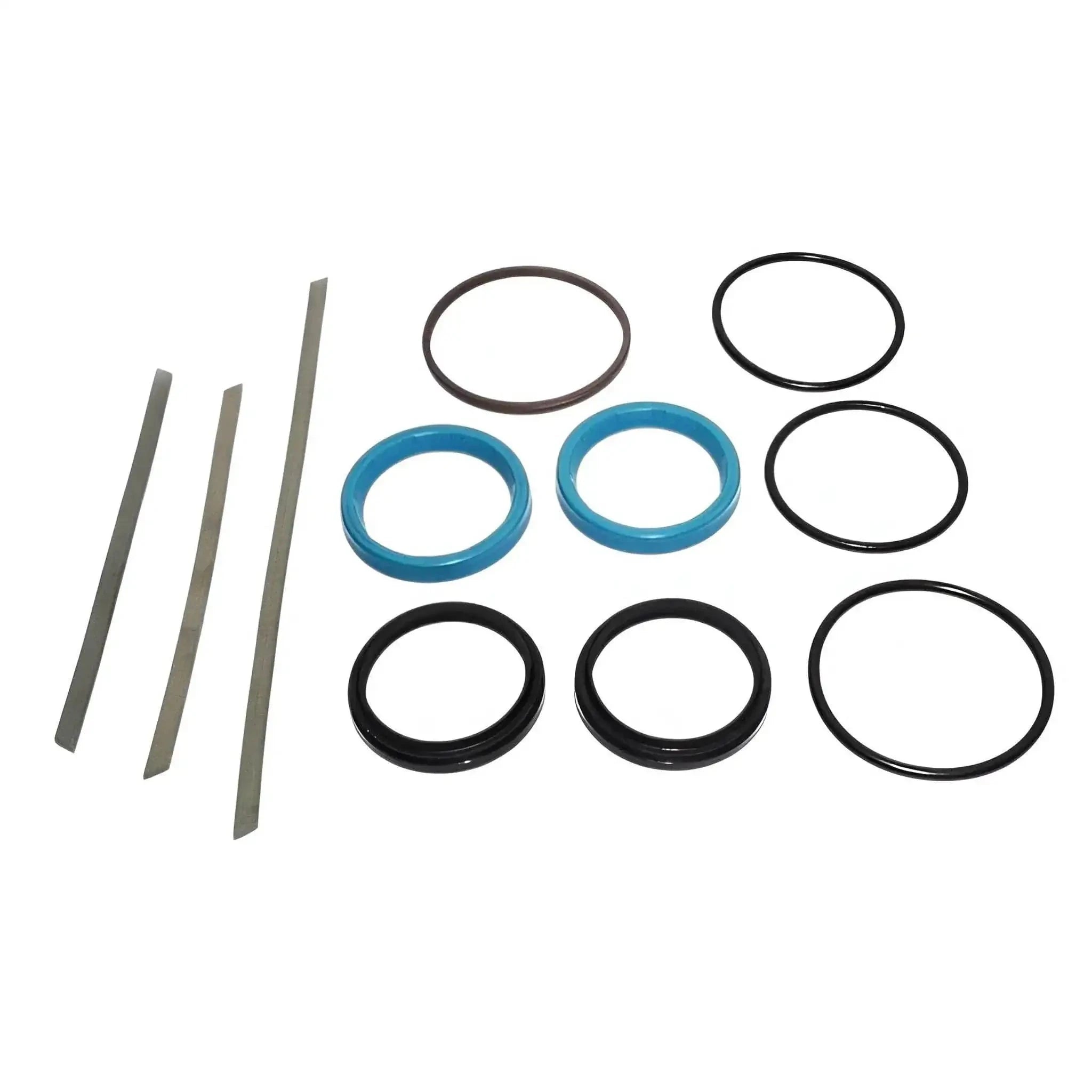 Power steering cylinder seal kit with rubber O-rings and metal spacer strips