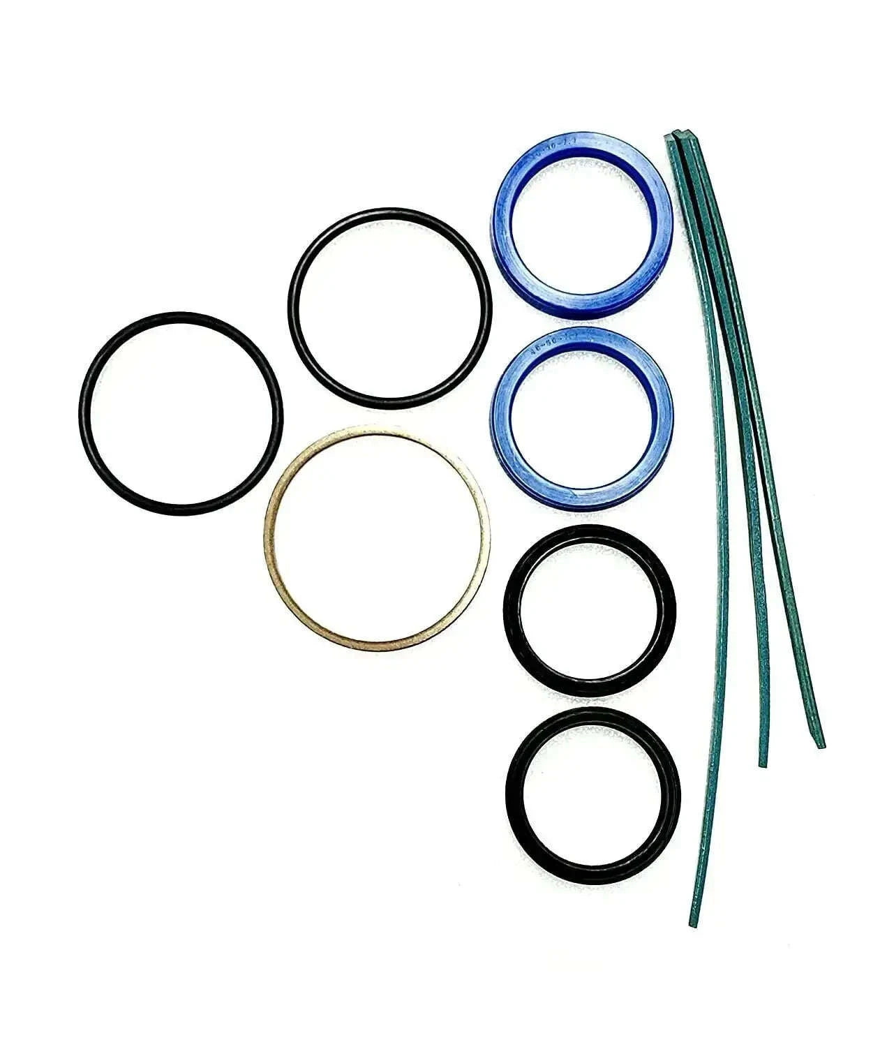 Power steering cylinder seal kit with multiple round seals and two green rods