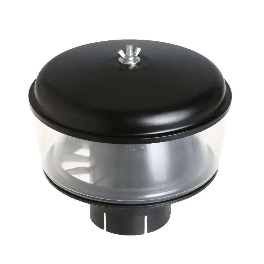 Precleaner assembly with black cap and clear plastic housing, central bolt