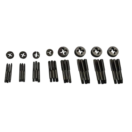 24-piece die and tap set, high-quality steel, includes various sizes for threading and metalworking