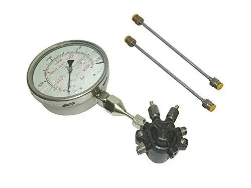 Common Fuel Rail with pressure gauge and two connection pipes for automotive fuel systems maintenance
