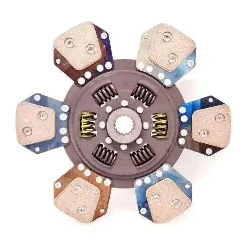 Clutch disc assembly with friction pads, coil springs, and center hub