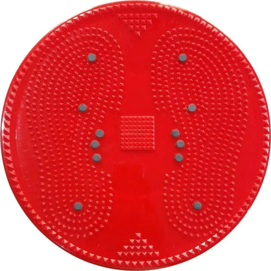 Red round acupressure disc with raised pyramid spikes and magnetic nodes