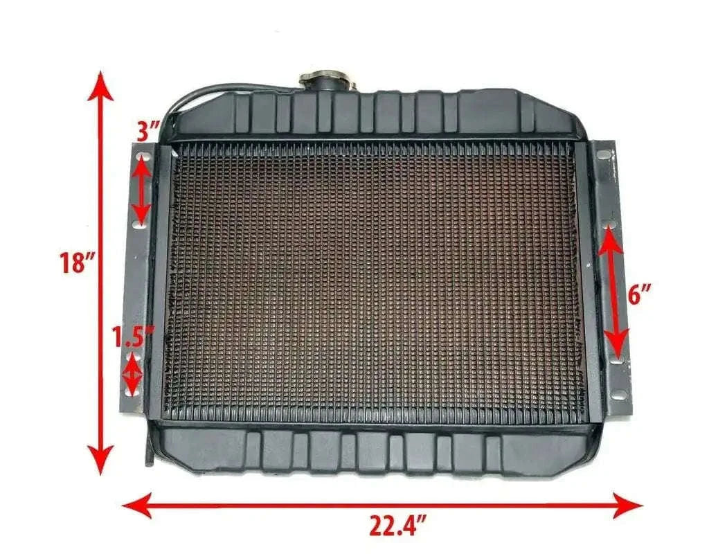 Radiator assembly with rectangular metal core and side tanks, dark finish