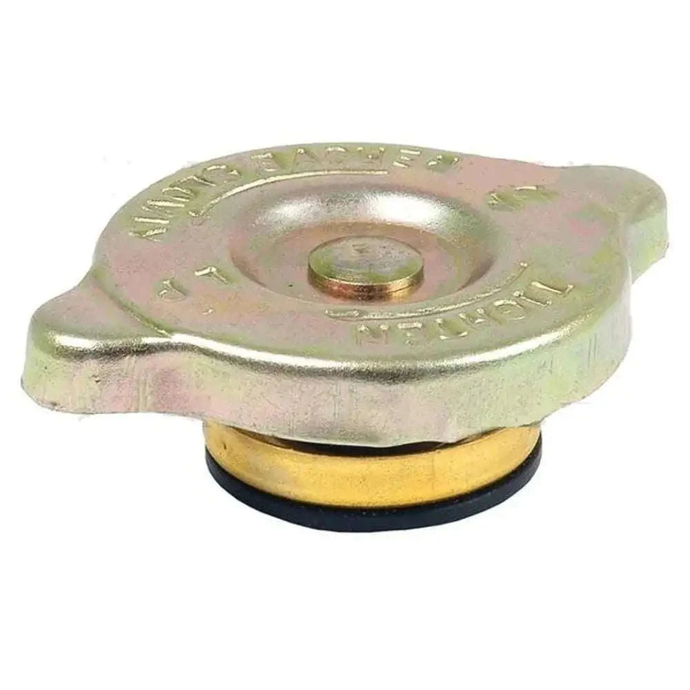 Metal radiator cap with center opening and black rubber seal
