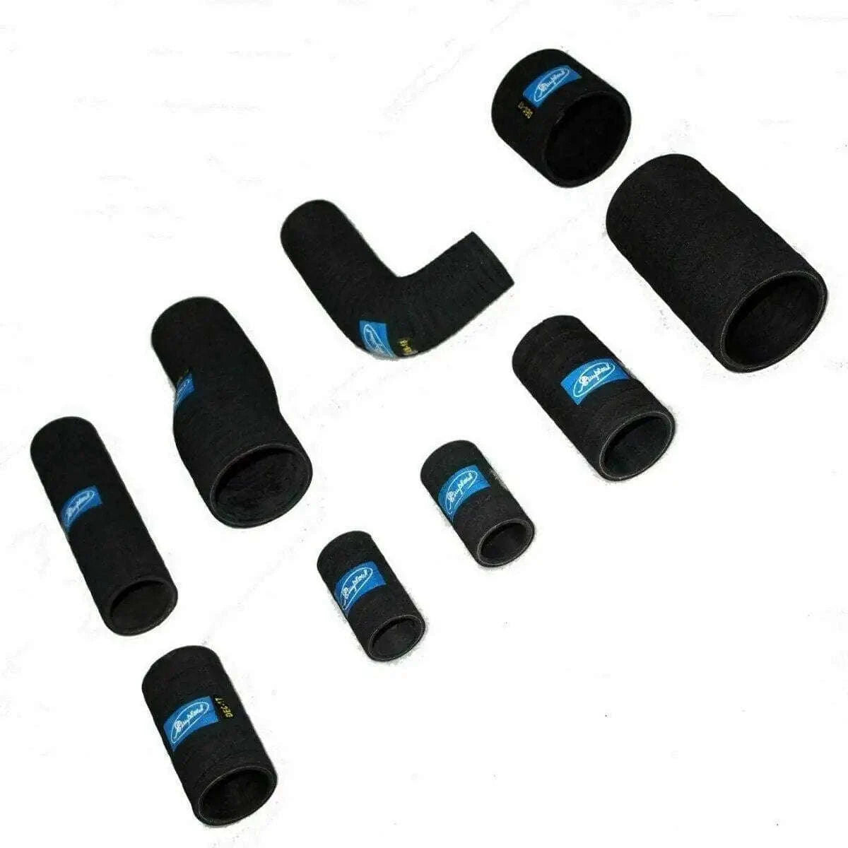 Black radiator hose pipe set with blue labels, multiple hose pieces