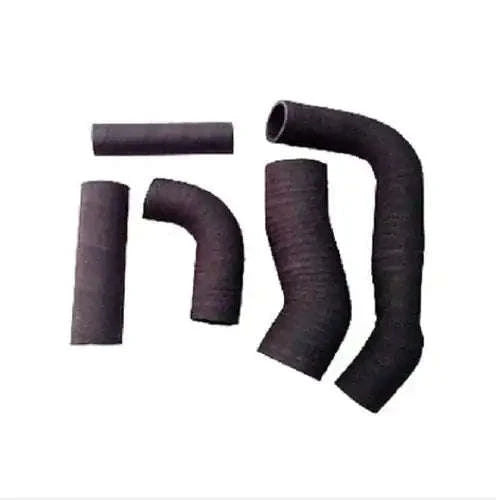 Radiator hose set with dark rubber molded elbows and straight sections