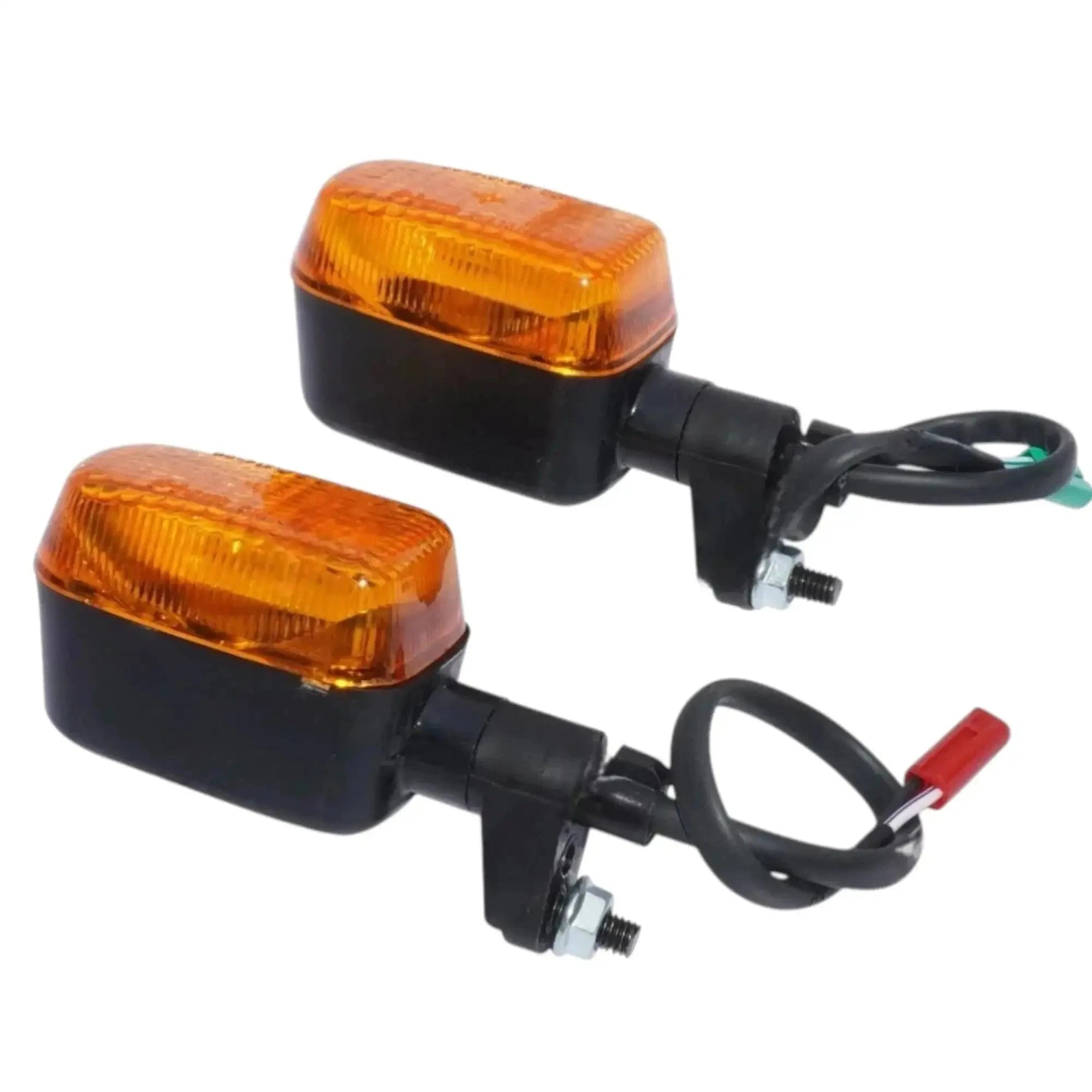 Pair of rear turn signal bulbs, amber lens, durable plastic, for vehicle blinker systems